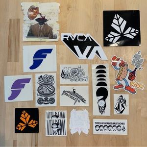 Lot of large surf stickers and decals - Volcom - RVCA - Insight - FCS